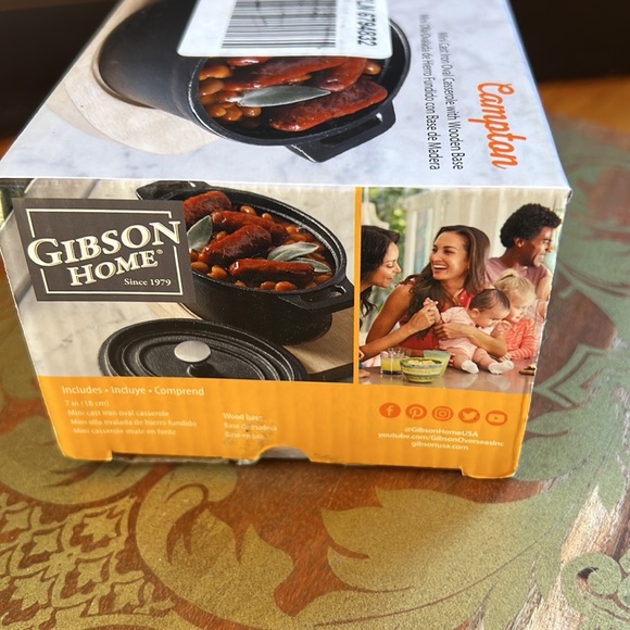 Gibson Home Campton 3 piece Mini Cast Iron Oval Casserole with Wooden Base - NIB - Picture 6 of 16